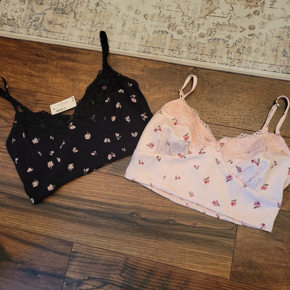 Aeropostale Floral Lace Bralette Set in Black and Pink